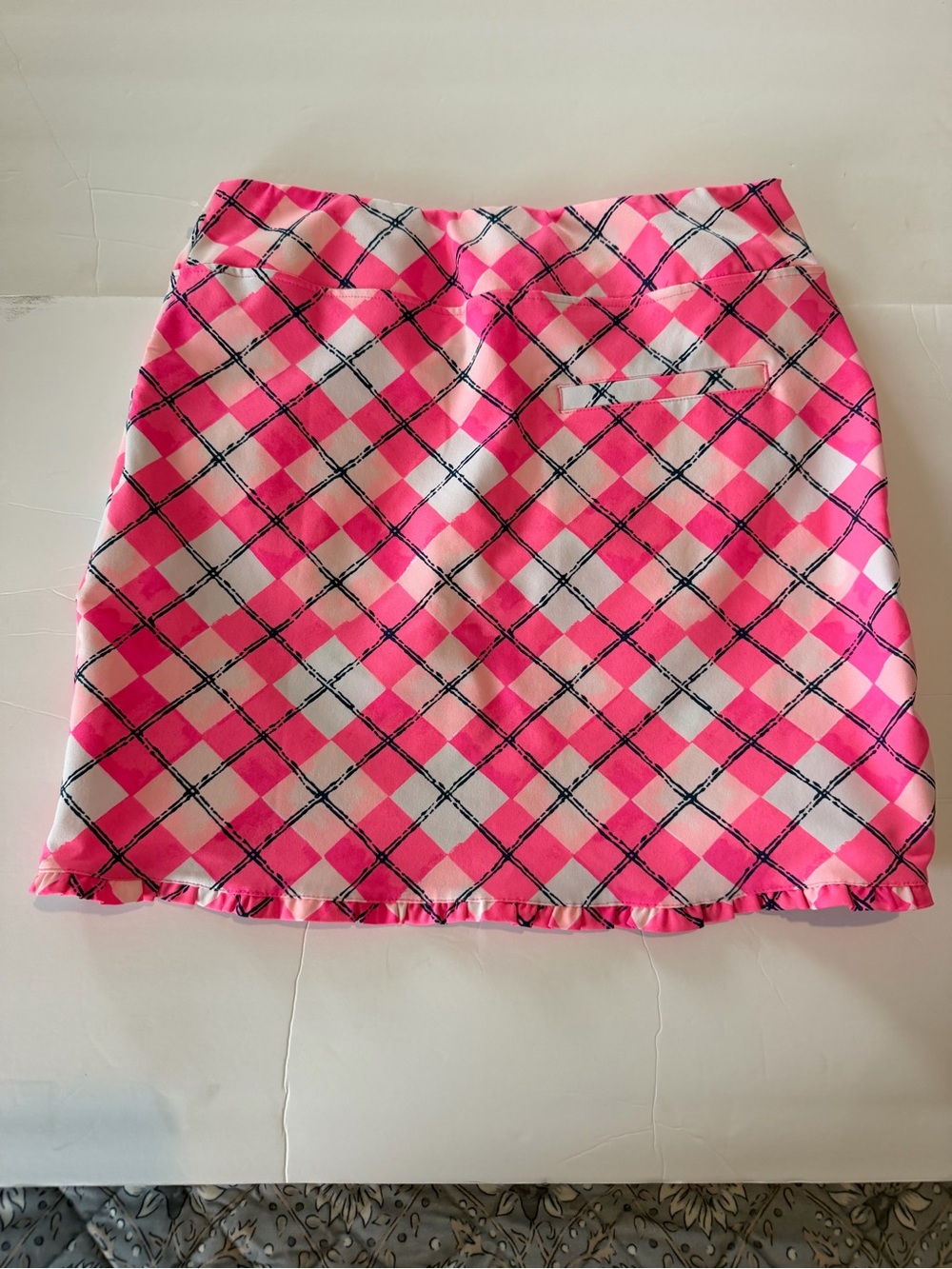 Lilly Pulitzer Pink Plaid Mini Skirt with Black Accents - Picture 2 of 5